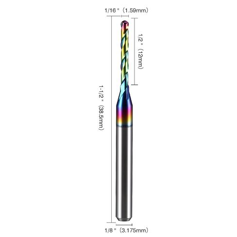 Shop 5PCS 1/16 Ball Nose CNC Router Bits 1/8 Inch Shank,Carbide Ballnose End Mill with DLC Coating,2 Flute End Milling Cutter Engraving Carving Tool for MDF Wood PVC,1/2" CL,1-1/2" OVL in Kuwait