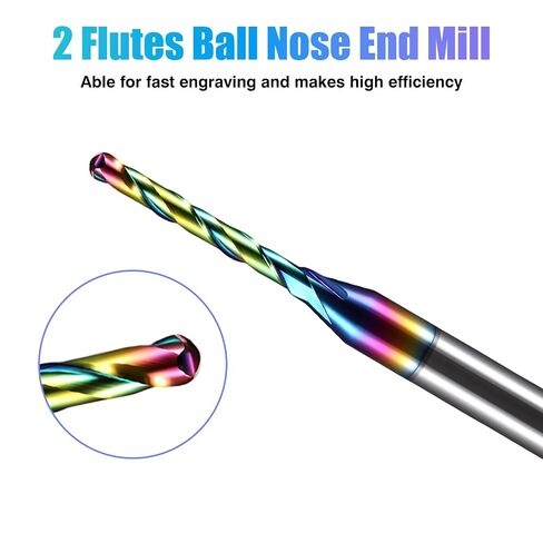 Shop 5PCS 1/16 Ball Nose CNC Router Bits 1/8 Inch Shank,Carbide Ballnose End Mill with DLC Coating,2 Flute End Milling Cutter Engraving Carving Tool for MDF Wood PVC,1/2" CL,1-1/2" OVL in Kuwait