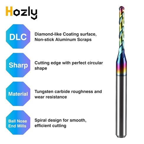 Shop 5PCS 1/16 Ball Nose CNC Router Bits 1/8 Inch Shank,Carbide Ballnose End Mill with DLC Coating,2 Flute End Milling Cutter Engraving Carving Tool for MDF Wood PVC,1/2" CL,1-1/2" OVL in Kuwait