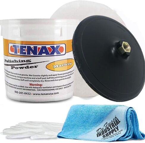 Tenax Marble Polishing Powder 1 kg Tub - 7 Inch Backer Pad - Norton White Gloss Pad - 16x16 Microfiber Cloth - Gloves - BUNDLE - 5 Items in Kuwait