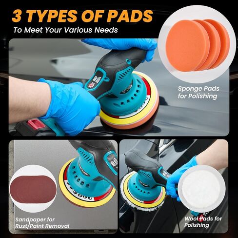 Cordless Car Buffer Polisher Machine, 28 PCS Complete Set & 2X21V Batteries | 6 Variable Speeds Random Orbital Polisher For Car Detailing, Scratch Removal, Waxing & Repair in Kuwait