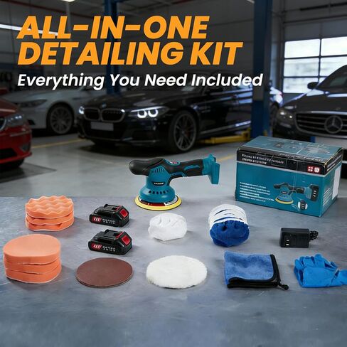 Cordless Car Buffer Polisher Machine, 28 PCS Complete Set & 2X21V Batteries | 6 Variable Speeds Random Orbital Polisher For Car Detailing, Scratch Removal, Waxing & Repair in Kuwait