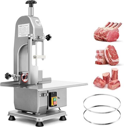 Commercial Electric Meat and Bone Band Saw, 750W Stainless Steel Worktable Bone Saw Machine, Worktable 12.5" x 18.5", 0.03-4.72'' Cutting Thickness, Frozen Meat Cutter for Rib Pork Beef (2 Blades) in Kuwait