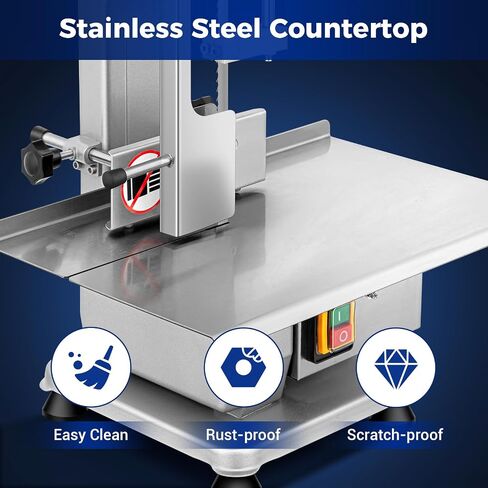 Commercial Electric Meat and Bone Band Saw, 750W Stainless Steel Worktable Bone Saw Machine, Worktable 12.5" x 18.5", 0.03-4.72'' Cutting Thickness, Frozen Meat Cutter for Rib Pork Beef (2 Blades) in Kuwait