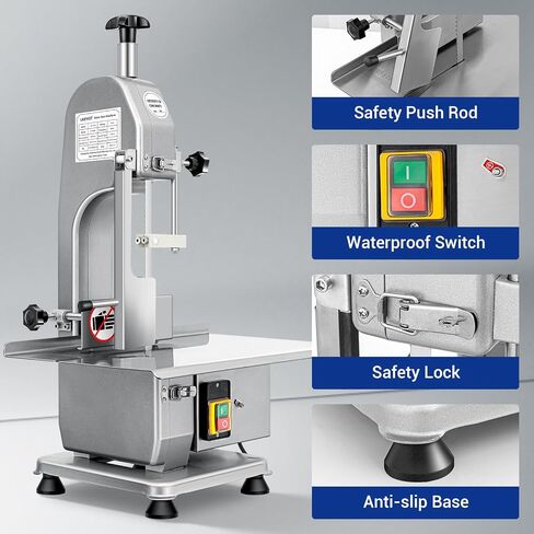 Commercial Electric Meat and Bone Band Saw, 750W Stainless Steel Worktable Bone Saw Machine, Worktable 12.5" x 18.5", 0.03-4.72'' Cutting Thickness, Frozen Meat Cutter for Rib Pork Beef (2 Blades) in Kuwait