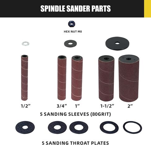 Woodskil Variable Speed Oscillating Spindle Sander for Wood,4A | Spindle Sander with 1000-1800RPM,6 Sleeves,Compact Design for Curved Edges,Contours,Slots,Detail Work in Kuwait