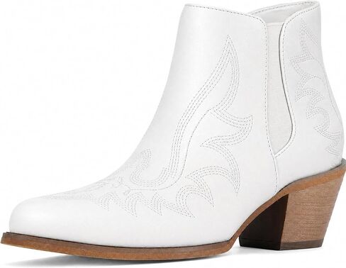 Ankle Cowboy Boots for Women Western Cowgirl Booties | Short Western Cowgirl Boots Cute Chunky Embroidered Ankle Booties Fashion Snip Toe in Saudi Arabia