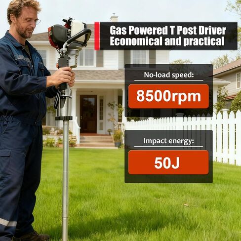 37.7cc Gas T Post Driver, 1200W 4 Stroke Fencing Tool with 3 Sleeves | Heavy Duty, 8500RPM, 35J Impact, 3 Sleeves Included（45mm, 55mm, 88mm）, Post Pounder for Farm, Ranch, Construction in Kuwait