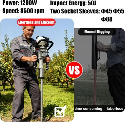 37.7cc Gas T Post Driver, 1200W 4 Stroke Fencing Tool with 3 Sleeves | Heavy Duty, 8500RPM, 35J Impact, 3 Sleeves Included（45mm, 55mm, 88mm）, Post Pounder for Farm, Ranch, Construction in Kuwait