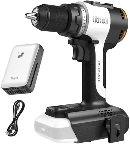Litheli 20V Cordless Drill Set, 1/2-Inch Keyless Chuck, 443 In-lbs Torque, 2.0Ah Battery with Power Bank Function & Type-C Charging, 64-Piece Home Tool Kit with Bag for DIY & Home Repairs in Saudi Arabia