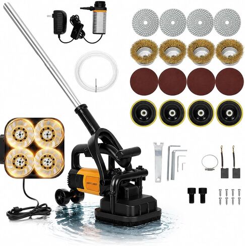 4-Head Concrete Surface Grinder with Handle & Auxiliary Wheels，3800W Concrete Grinder Machine with 6-Speed Control & Dust Collection Cover, Floor Grinder for Grinding Concrete Deck Marble Granite in Kuwait