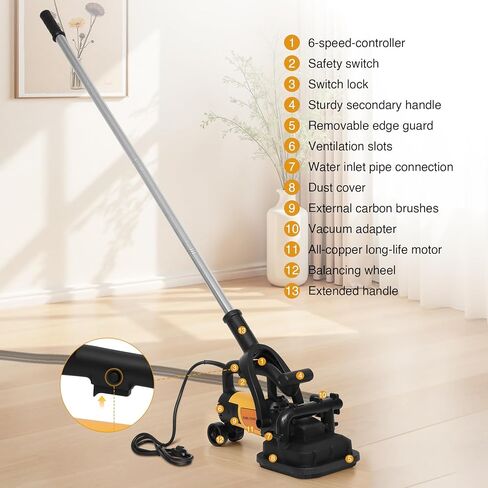 4-Head Concrete Surface Grinder with Handle & Auxiliary Wheels，3800W Concrete Grinder Machine with 6-Speed Control & Dust Collection Cover, Floor Grinder for Grinding Concrete Deck Marble Granite in Kuwait