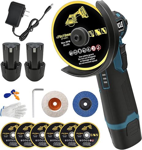Cordless Angle Grinder Kit 19500 RPM Mini Electric Grinding Tool with 2x12V 1300 mAh Batteries 6 Cutting Discs Polishing Wheel & Flap Disc Portable Handheld Metal Wood Cutter Green in Kuwait