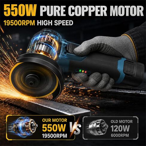 Cordless Angle Grinder Kit 19500 RPM Mini Electric Grinding Tool with 2x12V 1300 mAh Batteries 6 Cutting Discs Polishing Wheel & Flap Disc Portable Handheld Metal Wood Cutter Green in Kuwait
