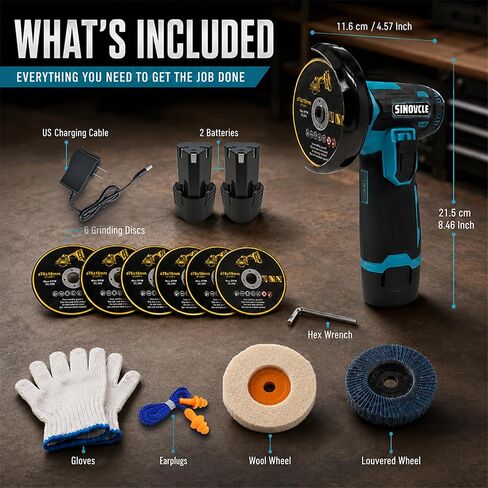 Cordless Angle Grinder Kit 19500 RPM Mini Electric Grinding Tool with 2x12V 1300 mAh Batteries 6 Cutting Discs Polishing Wheel & Flap Disc Portable Handheld Metal Wood Cutter Green in Kuwait