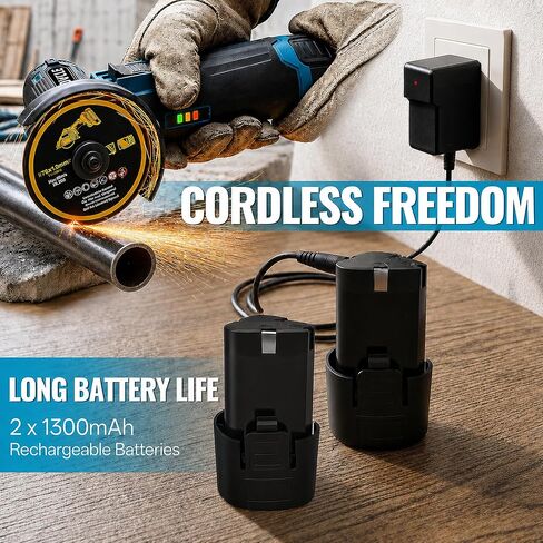 Cordless Angle Grinder Kit 19500 RPM Mini Electric Grinding Tool with 2x12V 1300 mAh Batteries 6 Cutting Discs Polishing Wheel & Flap Disc Portable Handheld Metal Wood Cutter Green in Kuwait