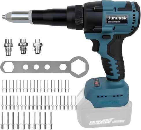 Rivet Gun Compatible with Dewalt 20V Max Battery, Cordless Rivet Tool with 3 Size (1/8", 5/32", 3/16") Aluminum Rivets, Brushless Motor Rivet Gun Kit Nose Piece, Led Light, (Tool Only, No Battery) in Kuwait