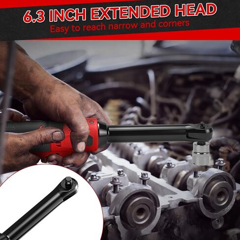3/8" Cordless Ratchet Wrench for Milwaukee M18 Battery, 60 Ft-lbs(81 N.m) Electric Ratchet Set with Extended Head, Variable Speed, 3/8" to 1/4" Adapter, LED Light, 8 Socket Set (No Battery) in Kuwait