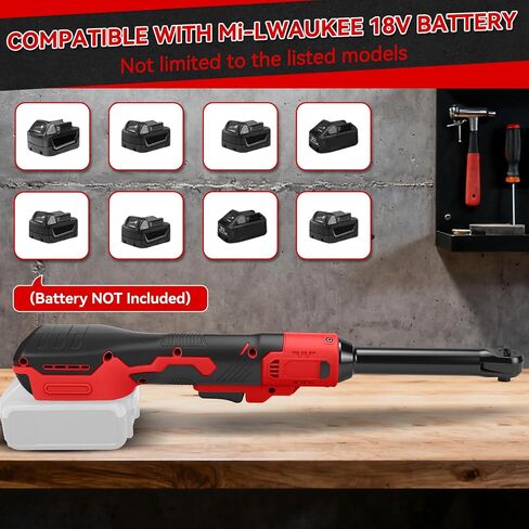 3/8" Cordless Ratchet Wrench for Milwaukee M18 Battery, 60 Ft-lbs(81 N.m) Electric Ratchet Set with Extended Head, Variable Speed, 3/8" to 1/4" Adapter, LED Light, 8 Socket Set (No Battery) in Kuwait