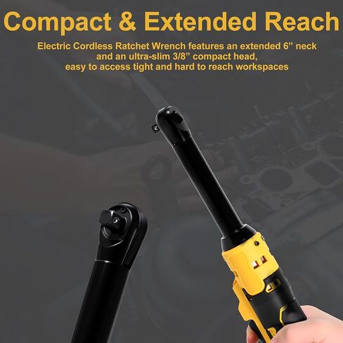 3/8" Electric Cordless Ratchet Wrench Compatible with Dewalt 20V Series Batteries, 80 N.m Battery Powered Slim Power Ratchet Driver with Extended 6" Neck LED Light Variable Speed Trigger (Tool Only) in Kuwait