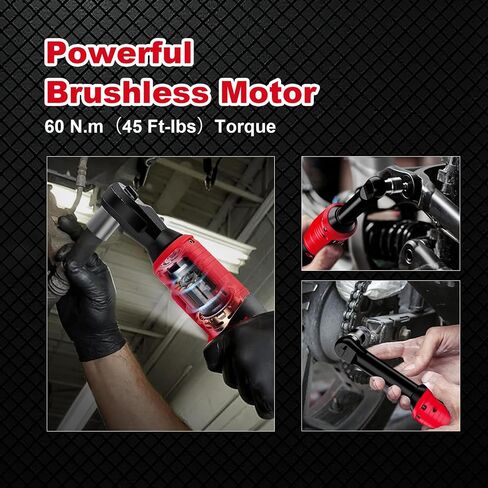 3/8" Ratchet Wrench Compatible with Milwaukee 18v Battery,Brushless Motor 400rpm Variable Speed 45 Ft-lbs(60 N.m) Ft-Ibs Power Tools 7 Sockets, 1/4" Adapter, 3" Extension Bar for car in Kuwait