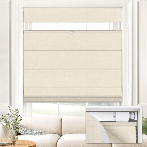 UNISHADES No Drill Top Down Bottom Up Roman Shades, 30×64in, Natural | 100% Blackout Fabric, Privacy Protection, UV Protection, Child and Pet Safety in Saudi Arabia