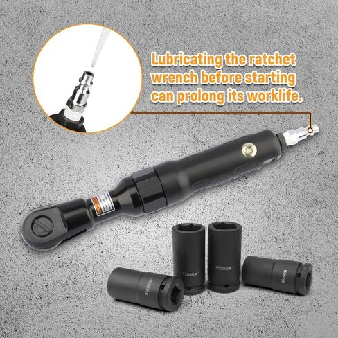 Hoteche 1/2-Inch Air Ratchet Wrench, 65 Ft-lb Max Torque Pneumatic Ratchet Tool, High Speed Professional Air Powered Socket Wrench for Automotive Repair and Tight Spaces, 1/4" Air Inlet in Kuwait