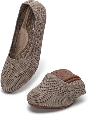 Buyrew Wide Width Flat Shoes for Women - Knit Round Toe Ballet Flats Foldable Low-Top Casual Walking Shoes with Arch Support in Kuwait