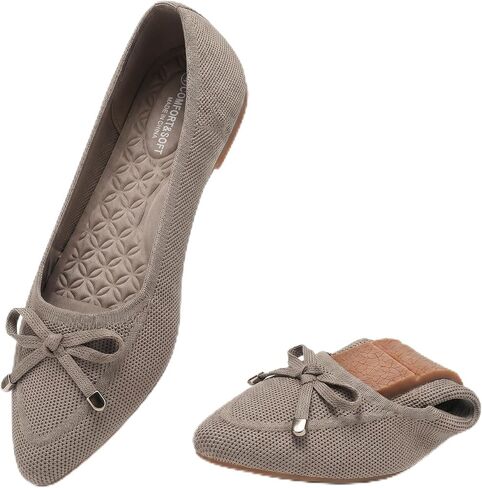 Puxowe Women's Slip On Knit Ballet Flats Pointed Toe Bow Knot, Arch Support Stretchy Comfortable Elegant Walking Shoes, Foldable Lightweight City Commute Travel Everyday Flats in Kuwait