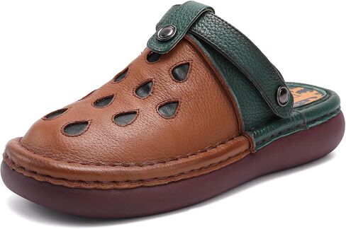 Women's Walking Shoes Comfortable Casual Slip On Mule Dress Leather Shoes Anti-Slip Rubber Sole and Lightweight Flat in Kuwait