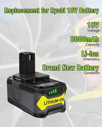 2Pack 8.0Ah Replacement for Ryobi 18V Battery and P117 Charger Combo | Compatible with Ryobi ONE+ Battery and Charger P108 P102 P103 P104 P105 P107 P109 P122 and 18 Volt Cordless Tools in Kuwait
