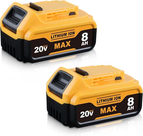 DCB200 8.0Ah Rechargeable Replacement for Dewalt 20V Max Battery (2-Pack) | Compatible with DCB201 DCB203 DCB204 DCB206 DCB207, LED fuel gauge, overcharge & short-circuit protection, 1-year warranty in Kuwait
