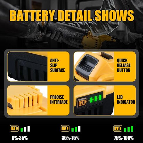 DCB200 8.0Ah Rechargeable Replacement for Dewalt 20V Max Battery (2-Pack) | Compatible with DCB201 DCB203 DCB204 DCB206 DCB207, LED fuel gauge, overcharge & short-circuit protection, 1-year warranty in Kuwait
