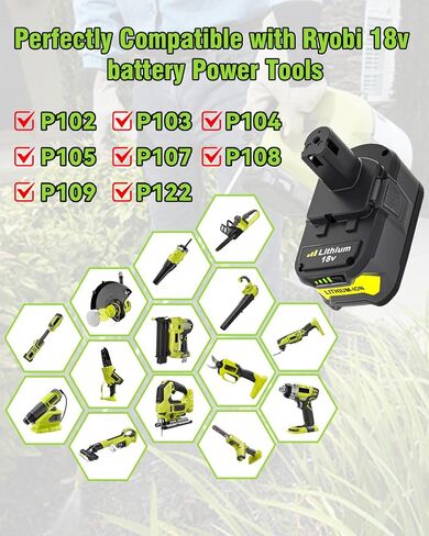 2Pack 8.0Ah Replacement for Ryobi 18V Battery and P117 Charger Combo | Compatible with Ryobi ONE+ Battery and Charger P108 P102 P103 P104 P105 P107 P109 P122 and 18 Volt Cordless Tools in Kuwait