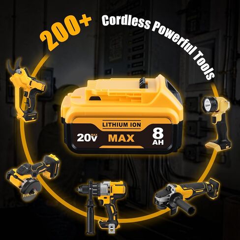 DCB200 8.0Ah Rechargeable Replacement for Dewalt 20V Max Battery (2-Pack) | Compatible with DCB201 DCB203 DCB204 DCB206 DCB207, LED fuel gauge, overcharge & short-circuit protection, 1-year warranty in Kuwait