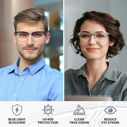 نظارات مربعة 99% لحجب الضوء الأزرق - نظارات كمبيوتر مضادة لإجهاد العين مع عدسة شفافة UV400 للرجال والنساء in Kuwait