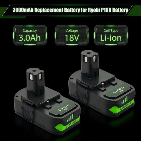 LORDONE 3000mAh P108 Replacement Battery for Ryobi 18V,2 Pack | Compatible with Ryobi 18V Lithium Battery ONE+ P102 P103 P104 P105 P107 P108 P109 Cordless Tool in Kuwait
