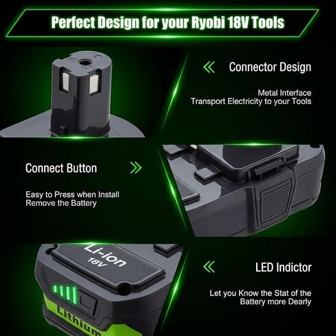 LORDONE 3000mAh P108 Replacement Battery for Ryobi 18V,2 Pack | Compatible with Ryobi 18V Lithium Battery ONE+ P102 P103 P104 P105 P107 P108 P109 Cordless Tool in Kuwait