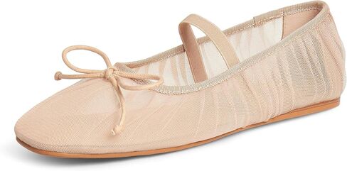 STALOV Mesh Ballet Flats for Women Square Toe Bow Mary Jane Flats Tulle Comfortable Dress Casual Ballerina Shoes with Strap in Kuwait