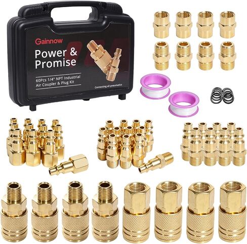 60Pcs 1/4" NPT Quick Connect Air Hose Fittings Kit for Air Compressor, Couplers, Plugs & Adapters Set, Pneumatic Air Line Accessories, O-Rings, Storage Case, 300 PSI in Kuwait