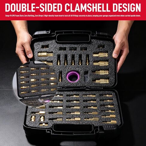 60Pcs 1/4" NPT Quick Connect Air Hose Fittings Kit for Air Compressor, Couplers, Plugs & Adapters Set, Pneumatic Air Line Accessories, O-Rings, Storage Case, 300 PSI in Kuwait