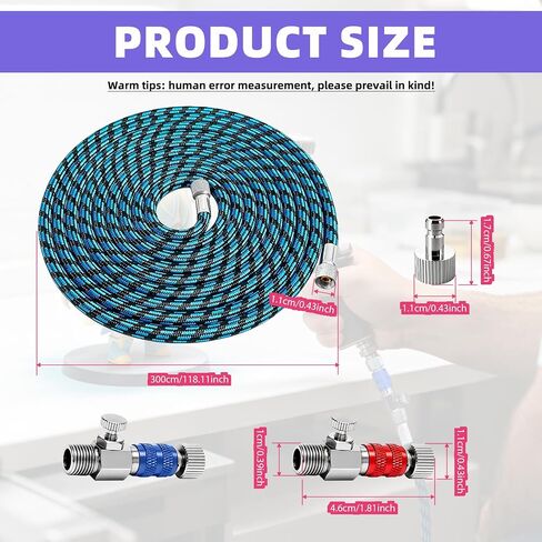 DEELEDM 1/8" Airbrush Quick Connect with 10ft Hose & 4 Male Connectors | Adjustable pressure hose adapter, blue spray hose, quick release design for airbrushing, model painting & DIY crafts in Kuwait