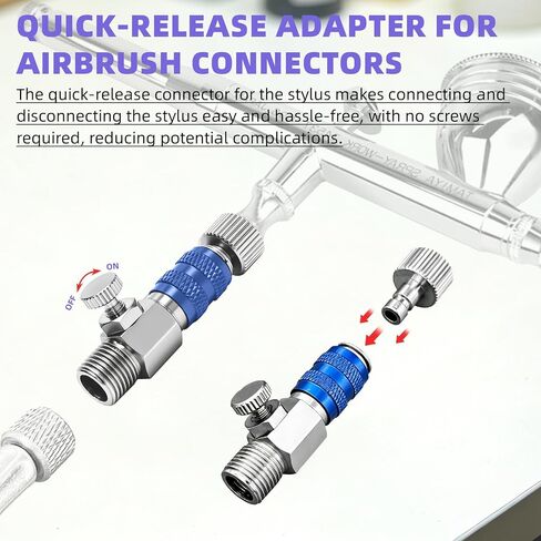 DEELEDM 1/8" Airbrush Quick Connect with 10ft Hose & 4 Male Connectors | Adjustable pressure hose adapter, blue spray hose, quick release design for airbrushing, model painting & DIY crafts in Kuwait