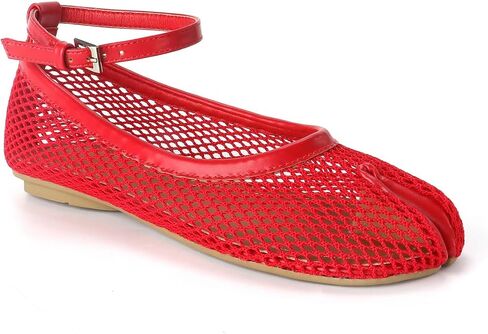 Agodor Women's Mesh Tabi Split Toe Ballet Flats, Ankle Strap Black Mary Jane Tabi Shoes Womens Breathable Hollow Flat Shoes for Summer Casual Work in Kuwait