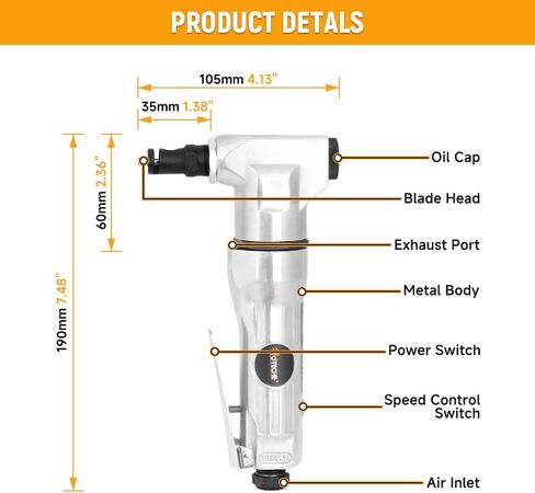 Hoteche Air Nibbler, 3600RPM Pneumatic Metal Cutter for 0.5-1.2MM Iron & Aluminum, Silver, Color Box Packaging in Kuwait