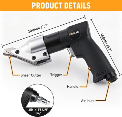 Hoteche Air Metal Shear, 1800BPM, 1.4mm Aluminum/1.2mm Sheet Metal Cutting, 3 Universal Fittings, Color Box in Kuwait