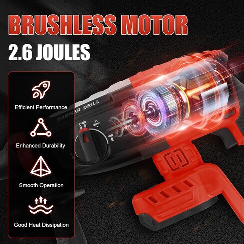 SDS Plus Rotary Hammer for Milwaukee M18 Battery (No Battery) | 2.6J Impact, Brushless Motor, 360° Rotating Handle, 4-Working Modes, Overload Protection, Compact Design in Kuwait