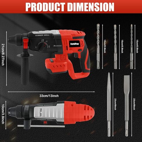 SDS Plus Rotary Hammer for Milwaukee M18 Battery (No Battery) | 2.6J Impact, Brushless Motor, 360° Rotating Handle, 4-Working Modes, Overload Protection, Compact Design in Kuwait