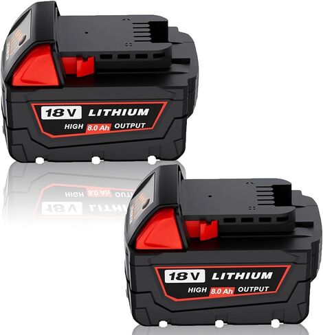 2PC 8.0Ah Replacement for Milwaukee 18 Volt Battery(2Pack) | Compatible with Milwaukee 18V Hammer Drill, Impact Driver, Sawzall, Vacuum in Kuwait