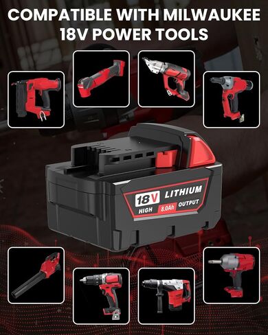 2PC 8.0Ah Replacement for Milwaukee 18 Volt Battery(2Pack) | Compatible with Milwaukee 18V Hammer Drill, Impact Driver, Sawzall, Vacuum in Kuwait